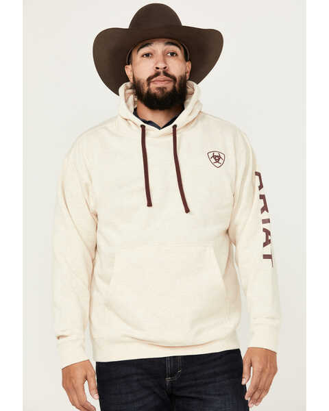 Image #1 - Ariat Men's Boot Barn Exclusive Logo Hooded Sweatshirt , Wheat, hi-res
