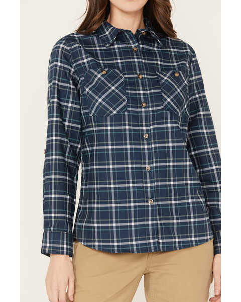 Image #3 - Wrangler Riggs Workwear Women's Plaid Print Long Sleeve Button Down Shirt, Navy, hi-res