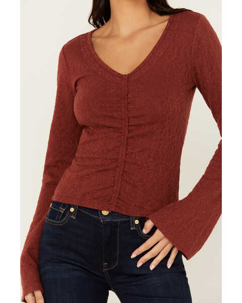 Image #3 - Shyanne Women's Lace Insert Long Sleeve Top, Dark Red, hi-res