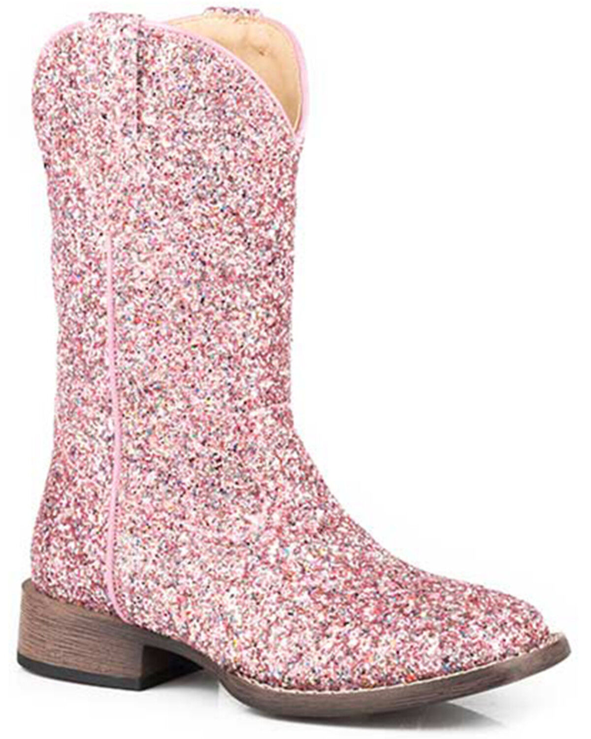 Image #1 - Roper Girls' Glitter Galore Western Boots - Broad Square Toe, Pink, hi-res