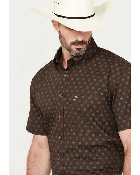 Image #2 - Rock & Roll Denim Men's Vintage 46 Geo Print Short Sleeve Button-Down Western Shirt, Brown, hi-res