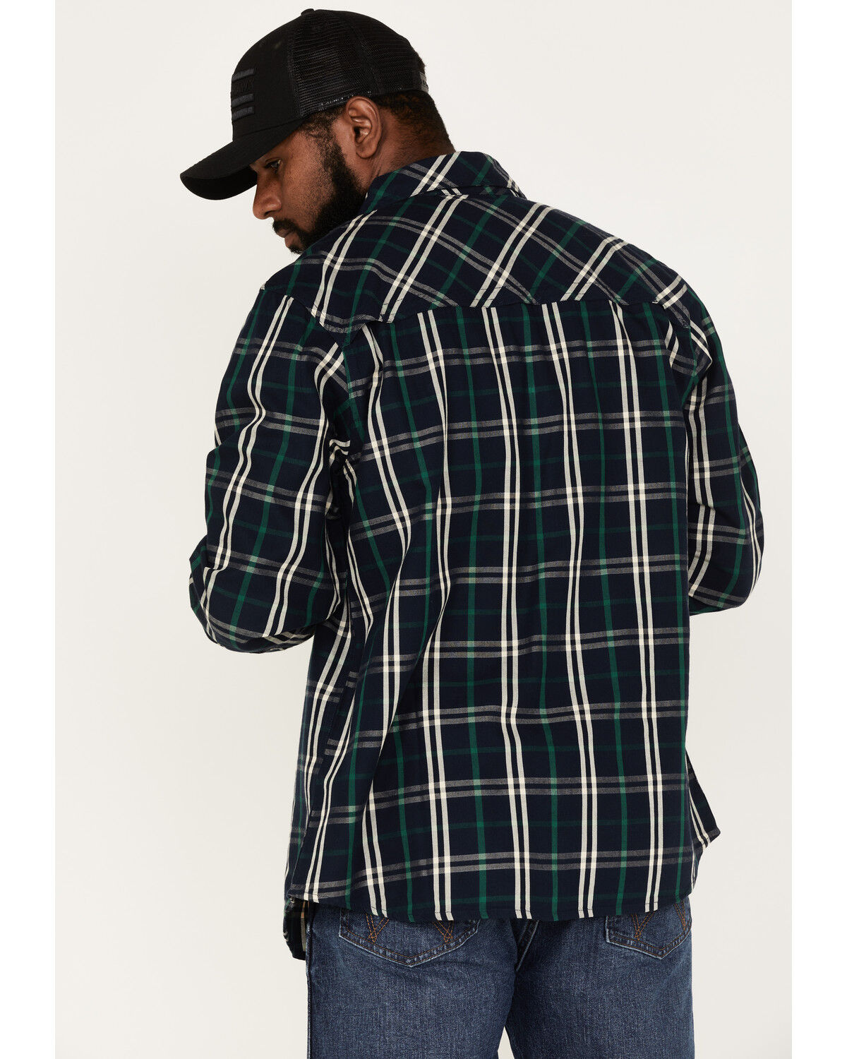 Image #4 - Resistol Men's Greeley Large Plaid Button Down Western Shirt, Navy, hi-res