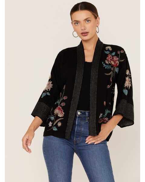 Johnny Was Women's Grace Embroidered Floral Kimono, Black, hi-res