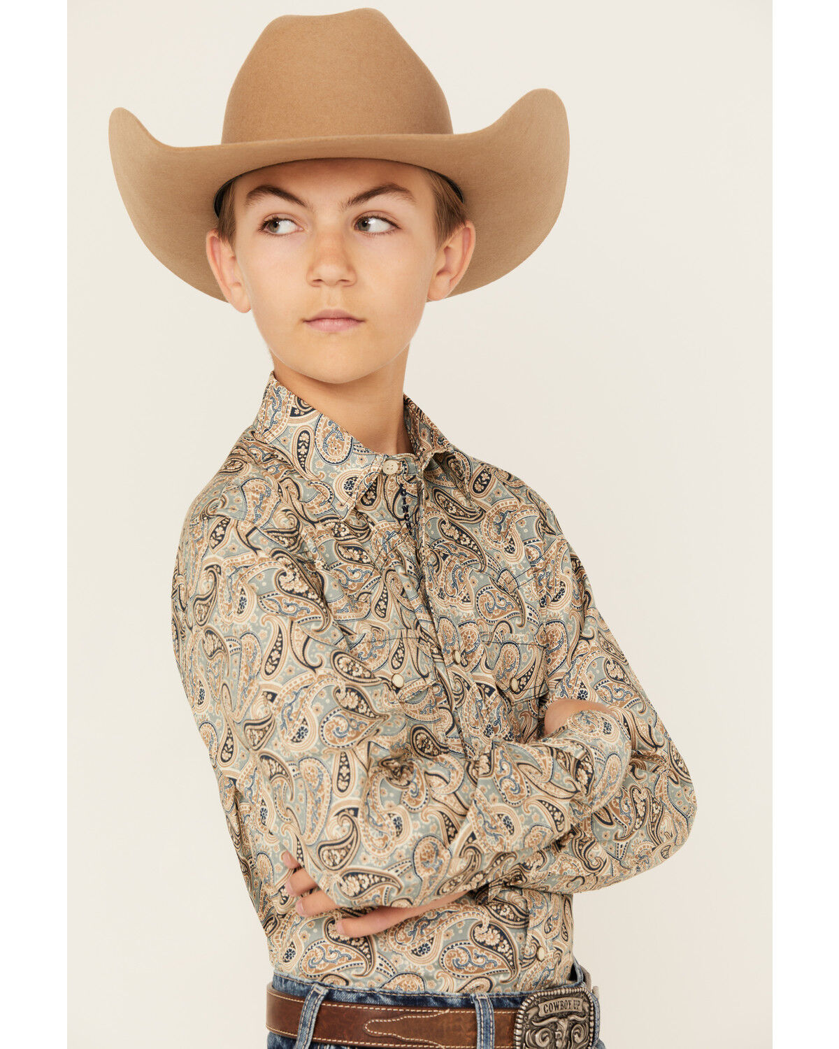 Image #2 - Cinch Boys' Paisley Print Long Sleeve Snap Western Shirt, Green, hi-res