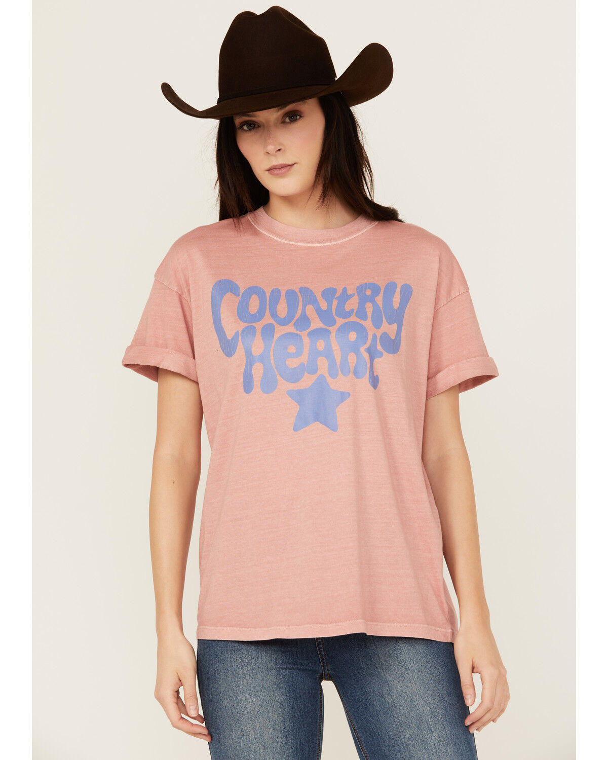 Image #1 - Girl Dangerous Country Heart Short Sleeve Graphic Tee, Dark Pink, hi-res