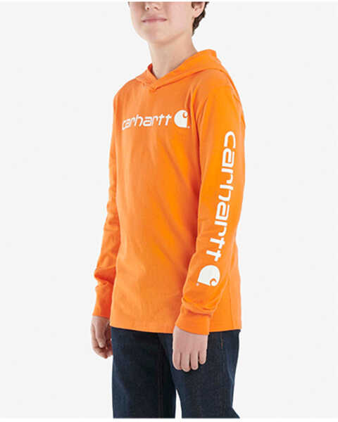 Carhartt Boys' Logo Graphic Long Sleeve Hooded T-Shirt, Orange, hi-res