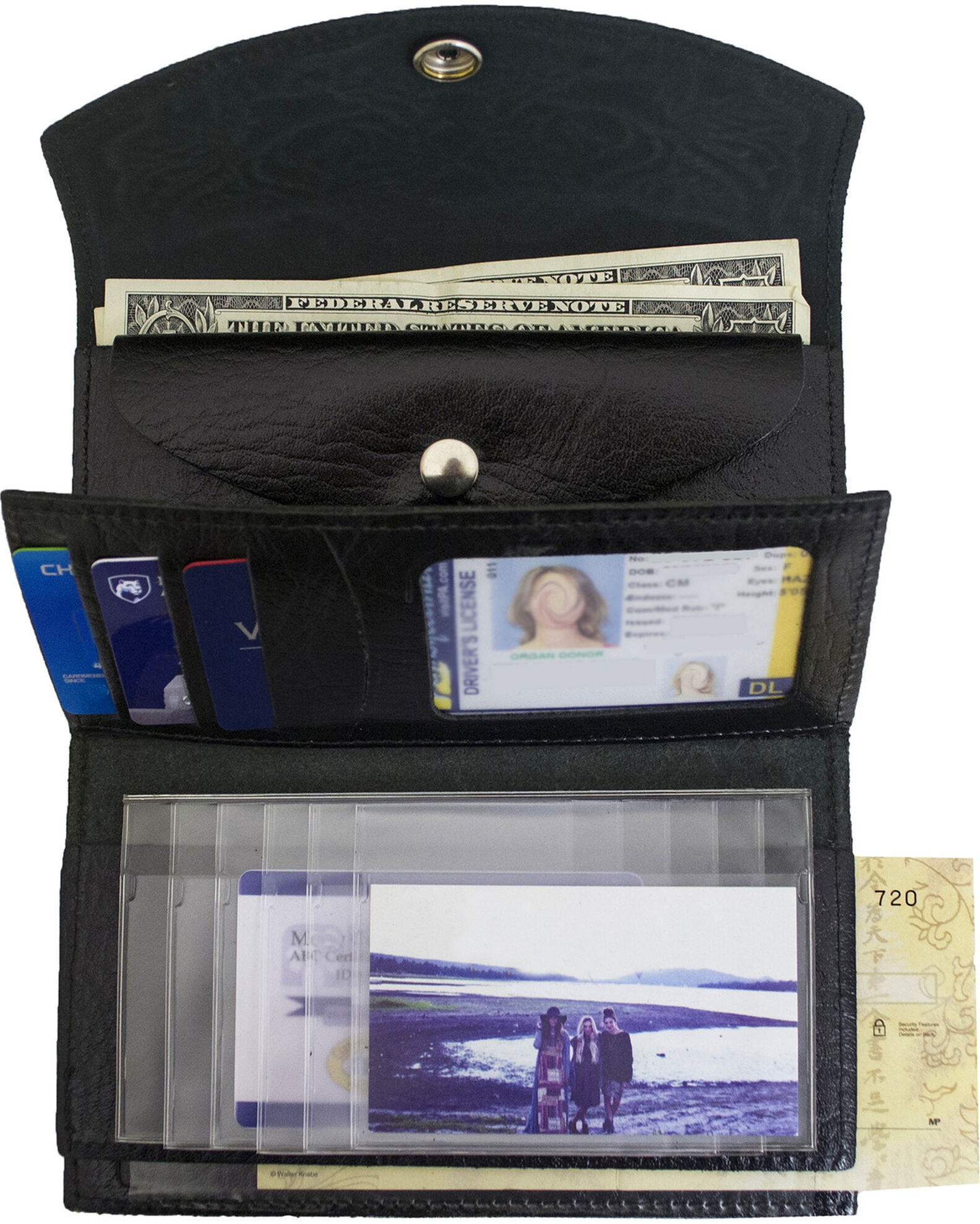 Image #2 - Western Express Women's Rose Black Leather Organizer Wallet, Black, hi-res