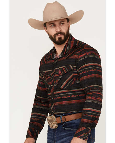 Image #2 - Rock & Roll Denim Men's Southwestern Stripe Stretch Long Sleeve Snap Shirt , Burgundy, hi-res