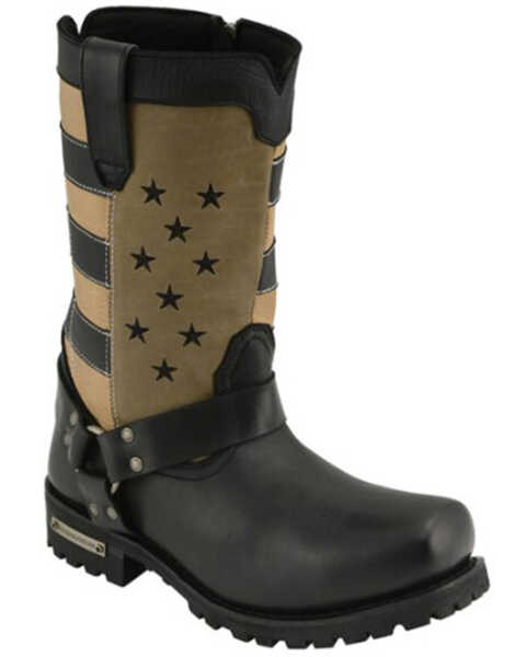 Image #1 - Milwaukee Leather Men's Stars And Stripes Motorcycle Harness Boots - Square Toe, Black, hi-res