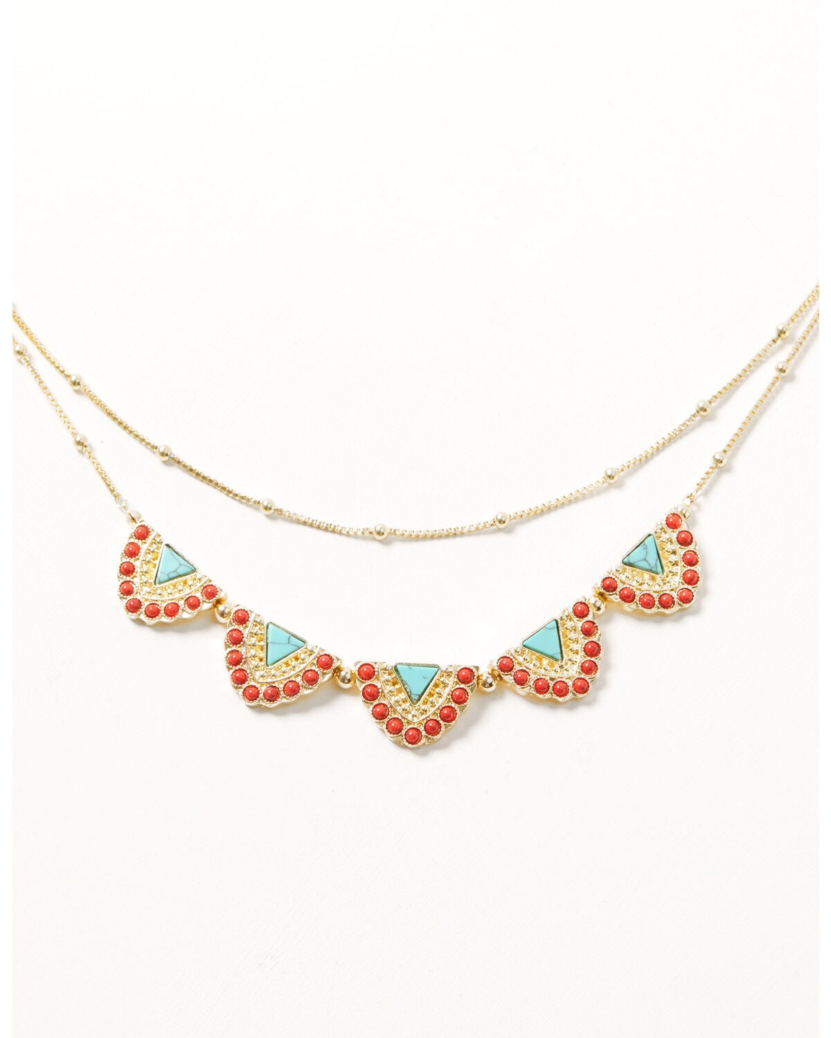 Image #1 - Shyanne Women's Fan Layered Necklace, Gold, hi-res