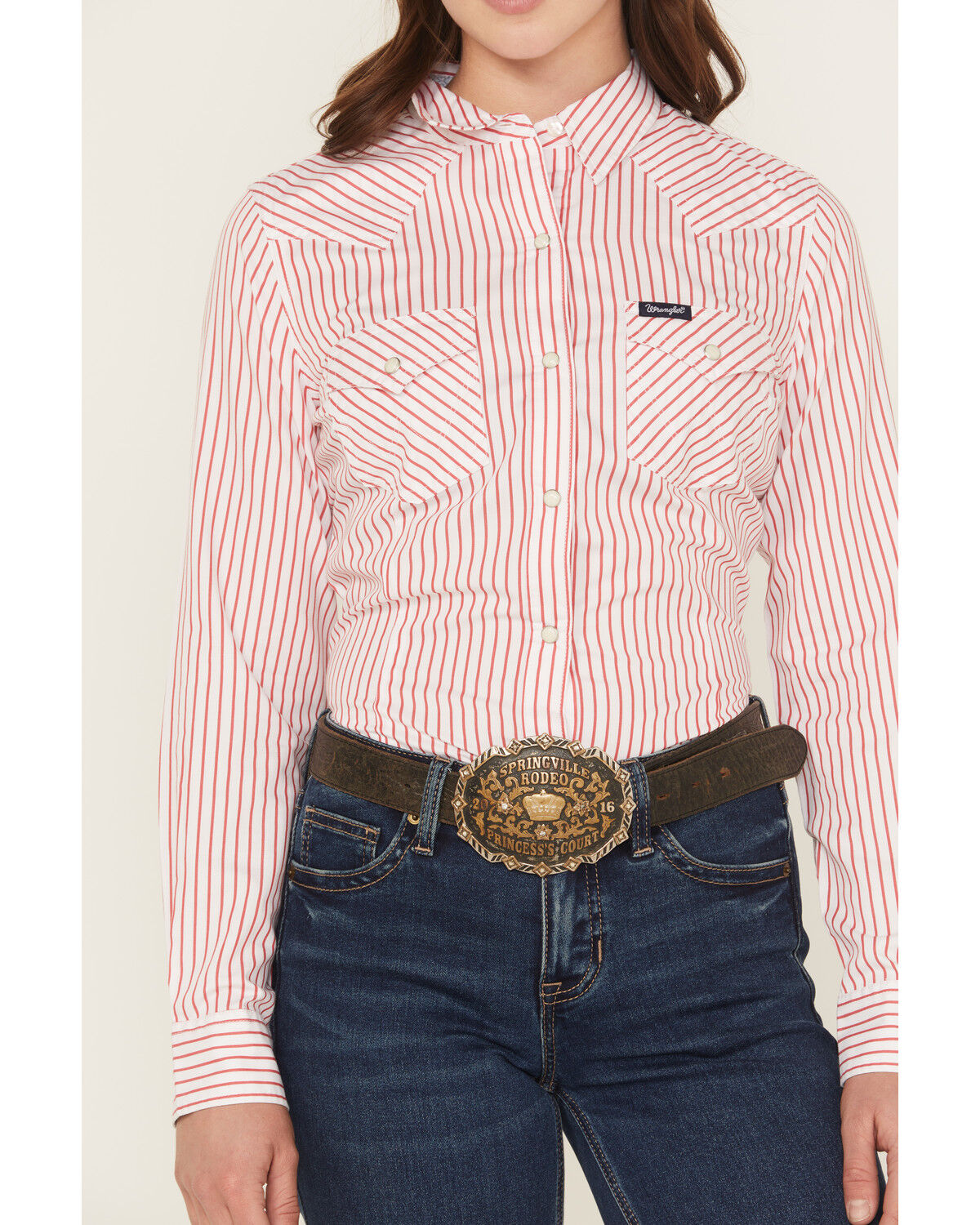 Image #3 - Wrangler Retro Women's Striped Print Long Sleeve Snap Stretch Western Shirt, Red, hi-res