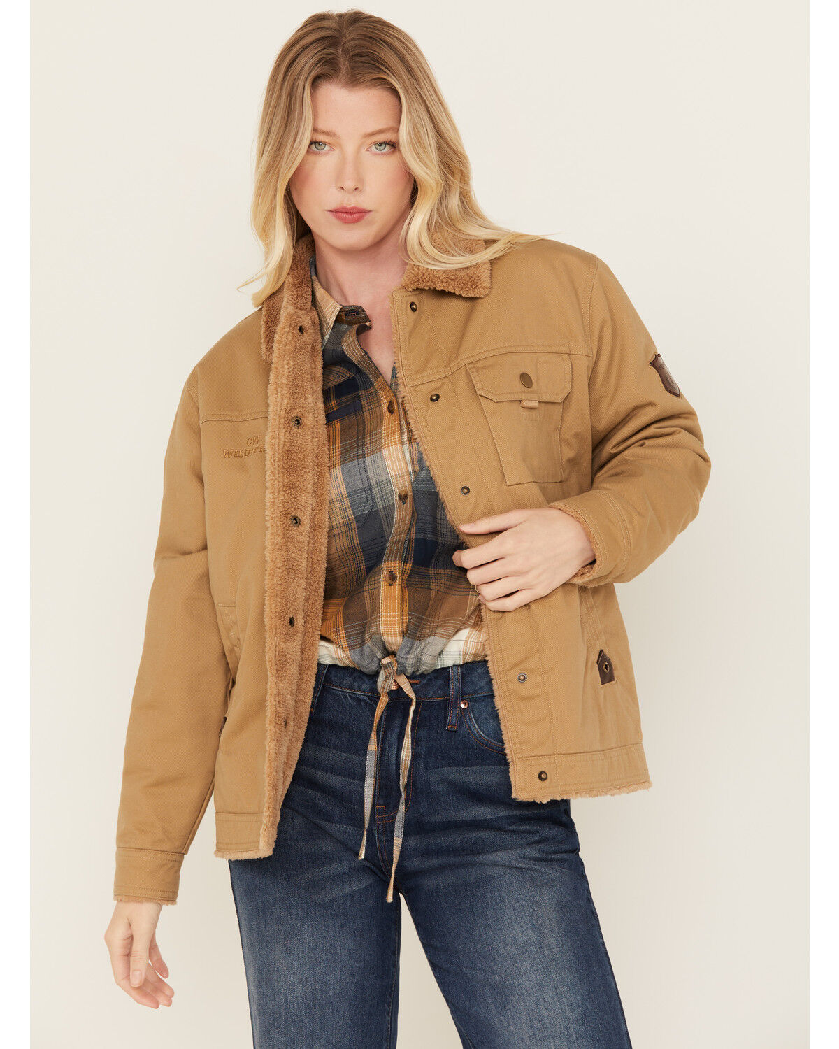 Image #2 - Cleo + Wolf Women's Sherpa Lined Canvas Jacket, Wheat, hi-res