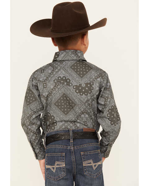 Image #4 - Cowboy Hardware Boys' Bandana Print Long Sleeve Pearl Snap Western Shirt , Charcoal, hi-res
