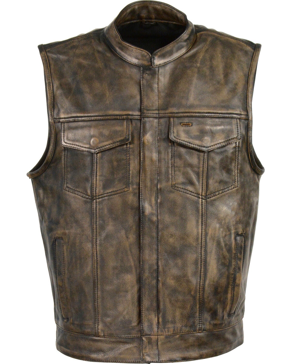 Milwaukee Leather Men's Open Neck Snap/Zip Front Club Style Vest - 5X, Black/tan, hi-res