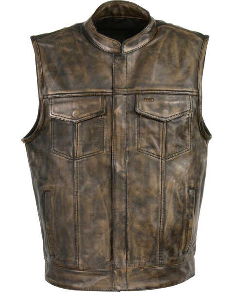 Image #1 - Milwaukee Leather Men's Open Neck Snap/Zip Front Club Style Vest - 5X, Black/tan, hi-res