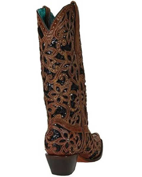 Image #4 - Corral Women's Black Inlay Western Boots - Snip Toe, Black/tan, hi-res