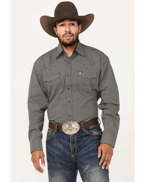 Image #1 - Stetson Men's Geo Print Long Sleeve Snap Western Shirt, Black, hi-res