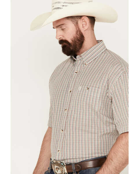 Image #2 - George Strait by Wrangler Men's Checkered Print Short Sleeve Stretch Button Down Shirt, Olive, hi-res
