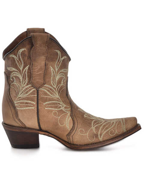 Image #2 - Corral Women's Embroidered Ankle Booties - Snip Toe , Tan, hi-res