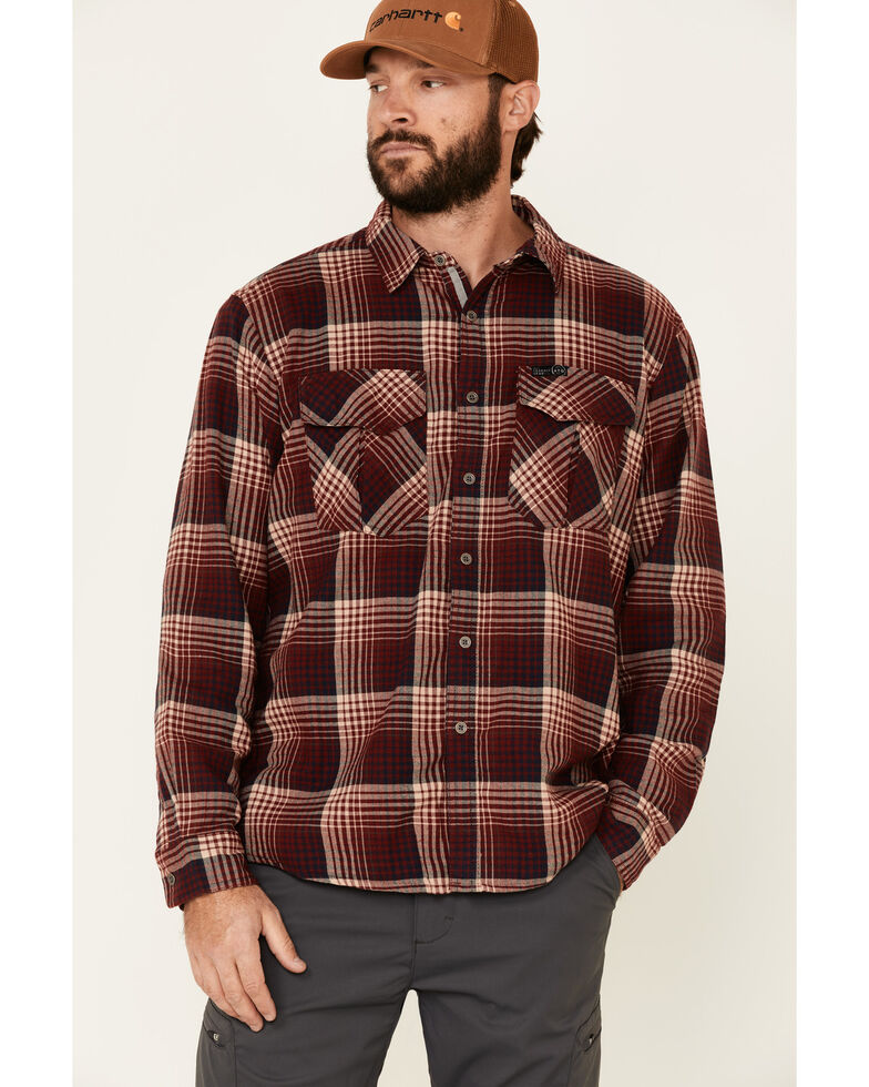 ATG™ by Wrangler All Terrain Men's Coffee Plaid Thermal Lined Long Sleeve Western Flannel Shirt , Red, hi-res