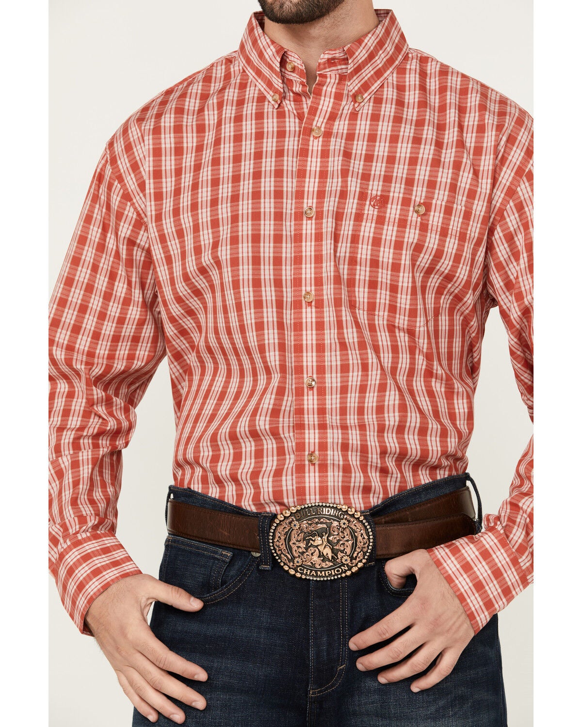 Image #3 - Wrangler Men's Classic Plaid Print Long Sleeve Button-Down Western Shirt, Red, hi-res