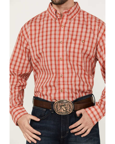 Image #3 - Wrangler Men's Classic Plaid Print Long Sleeve Button-Down Western Shirt , Red, hi-res