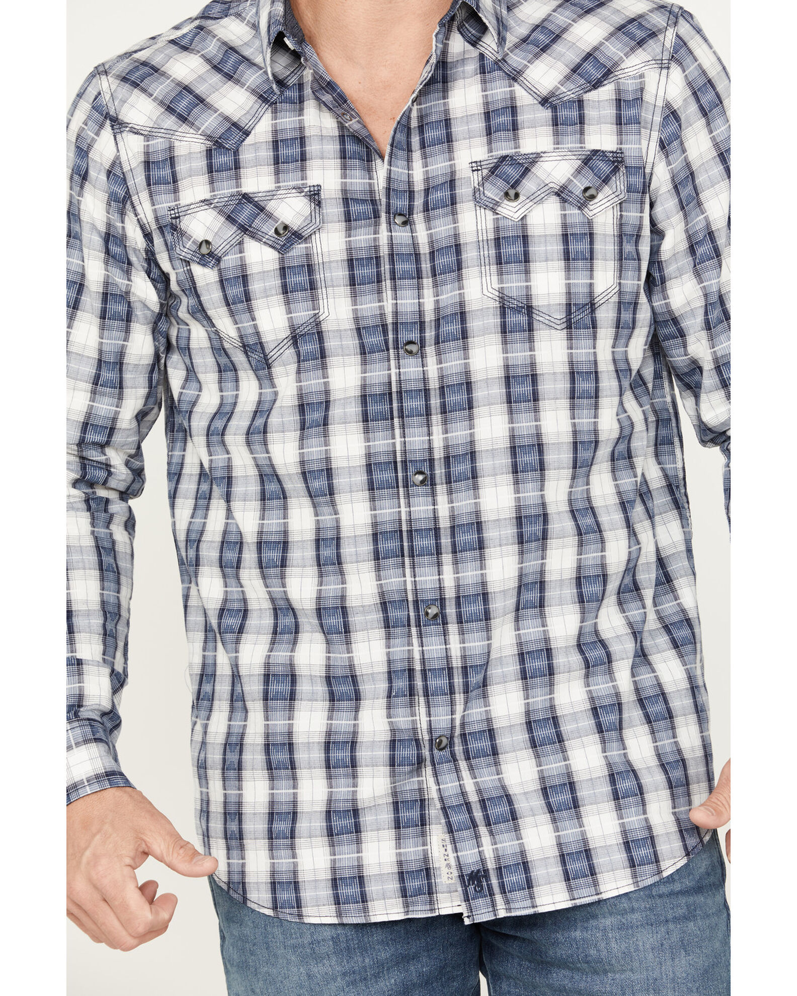 Image #3 - Moonshine Spirit Men's Rattler Plaid Print Long Sleeve Western Snap Shirt, Navy, hi-res