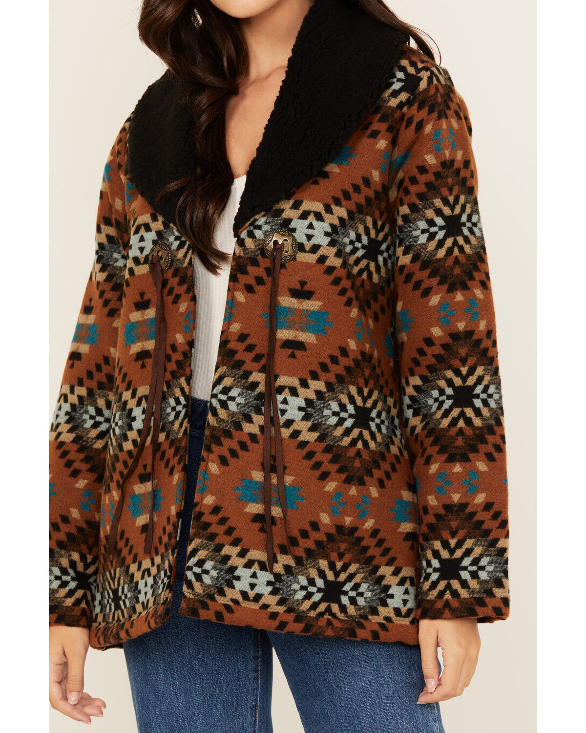 Image #3 - Cotton & Rye Women's Sherpa Lined Concho Jacket, Rust, hi-res