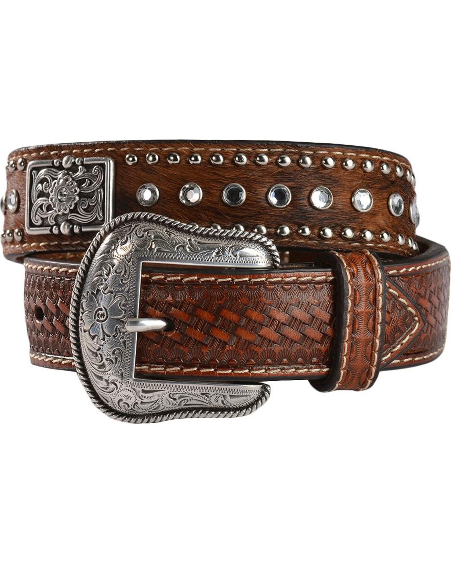 Nocona Belt Co. Unisex-Kid Rhinestone Hair-On-Hide Leather Belt | Sheplers