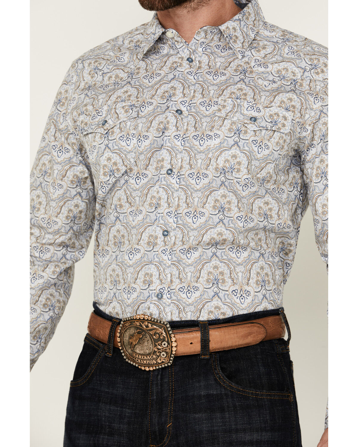 Image #3 - Cody James Men's Railroad Paisley Print Long Sleeve Snap Western Shirt - Big, Cream, hi-res