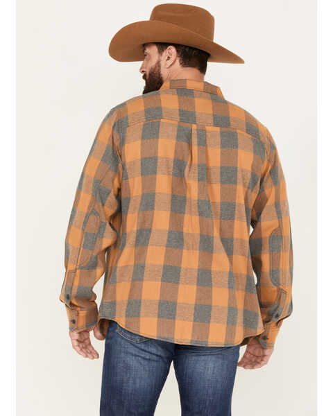 Image #4 - Brothers and Sons Men's Buffalo Checkered Print Long Sleeve Button Down Western Flannel Shirt, Camel, hi-res