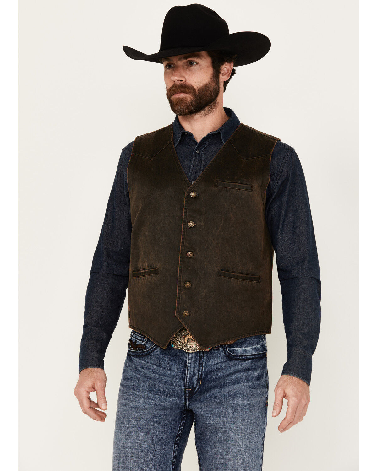 Image #1 - Cody James Men's Pancho Villa Oilskin Button-Front Western Vest, Brown, hi-res