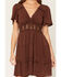 Image #3 - Wild Moss Women's Crochet Inset Mini Dress, Brown, hi-res