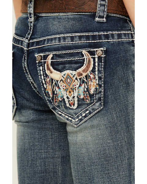 Image #4 - Shyanne Little Girls' Cowhide Steer Head Light Wash Faded Stretch Bootcut Jeans , Light Wash, hi-res