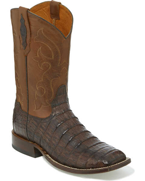 Image #1 - Tony Lama Men's Burnished Caiman Belly Western Boots - Broad Square Toe, Dark Brown, hi-res