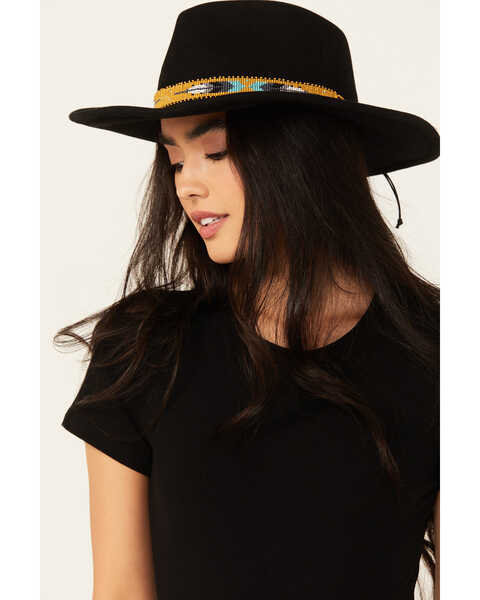 Nikki Beach Women's Two Feathers Wool Felt Fedora Hat, Black, hi-res