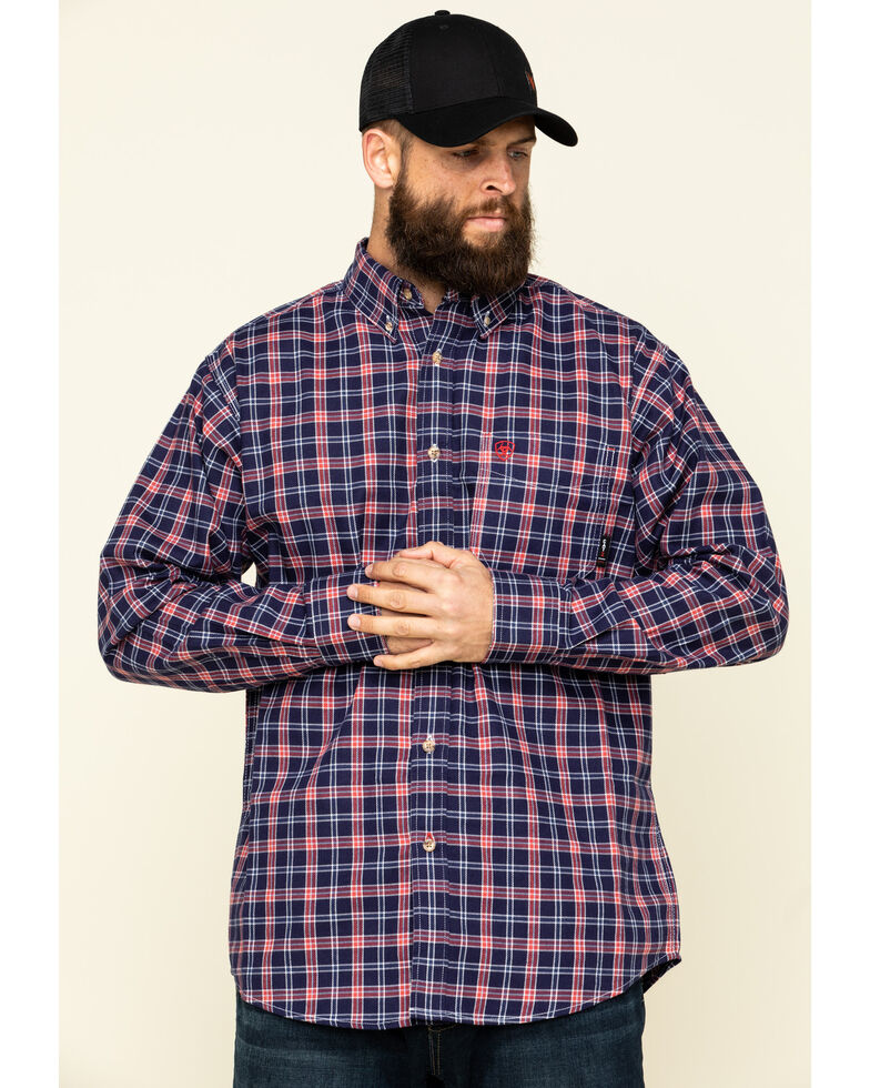 Ariat Men's FR Ferguson Small Plaid Long Sleeve Work Shirt - Big , Blue, hi-res