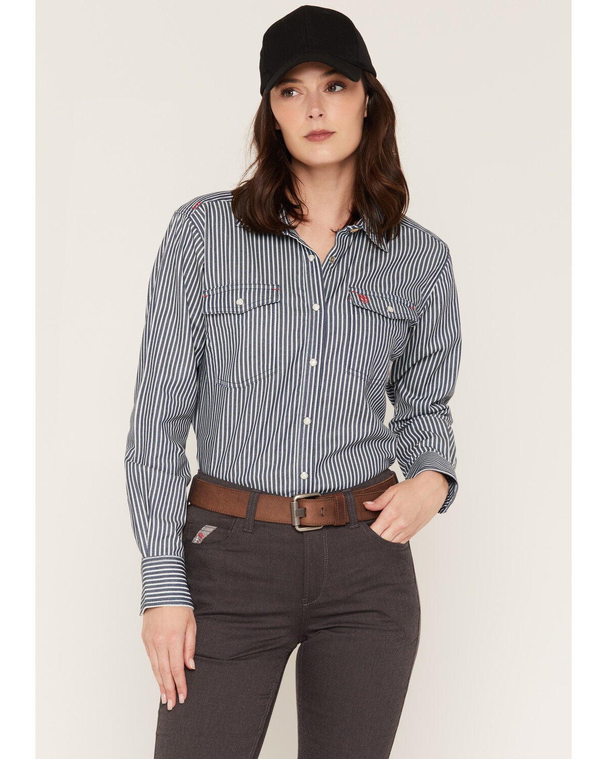 Image #1 - Ariat Women's FR Ruth Striped Long Sleeve Snap Work Shirt, Blue/white, hi-res