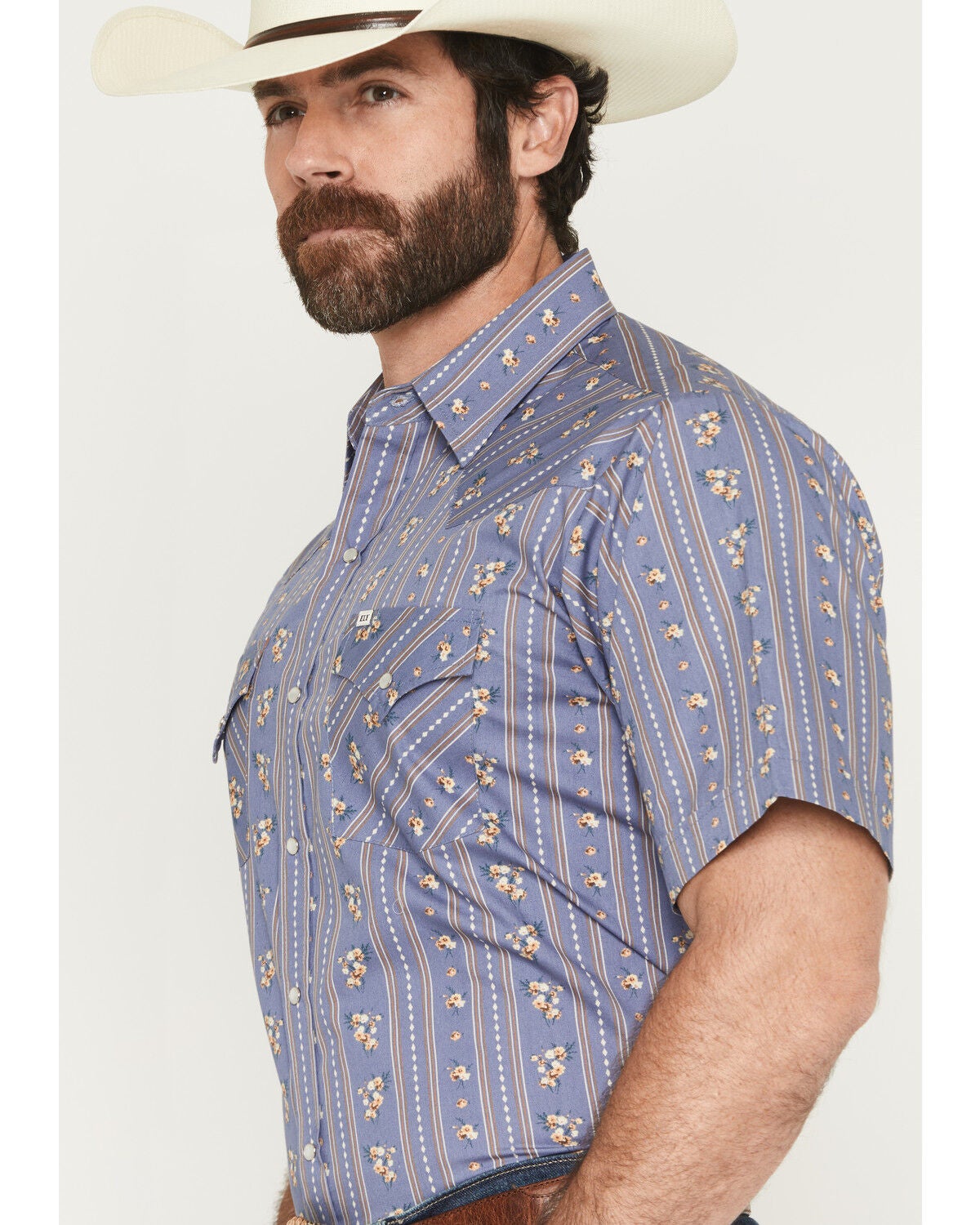 Image #2 - Ely Walker Men's Wallpaper Floral Short Sleeve Pearl Snap Western Shirt, Blue, hi-res