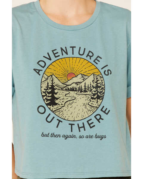 Image #5 - Cut & Paste Women's Sage Adventure Is Out There Graphic Cropped Tee , Sage, hi-res