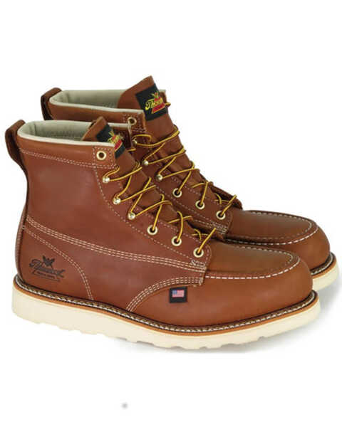 Thorogood Men's American Heritage 6" Made In The USA Wedge Work Boots - Steel Toe, Brown, hi-res