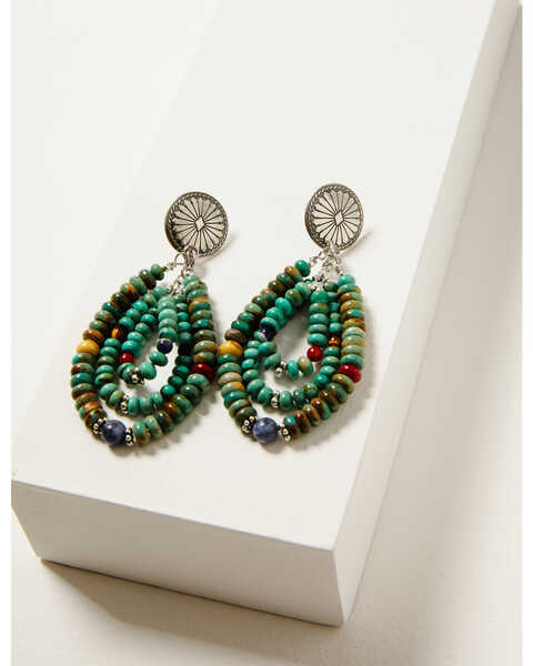 Image #1 - Paige Wallace Women's 3 Loop Rondelle Mixed Stone Teardrop Earrings , Turquoise, hi-res