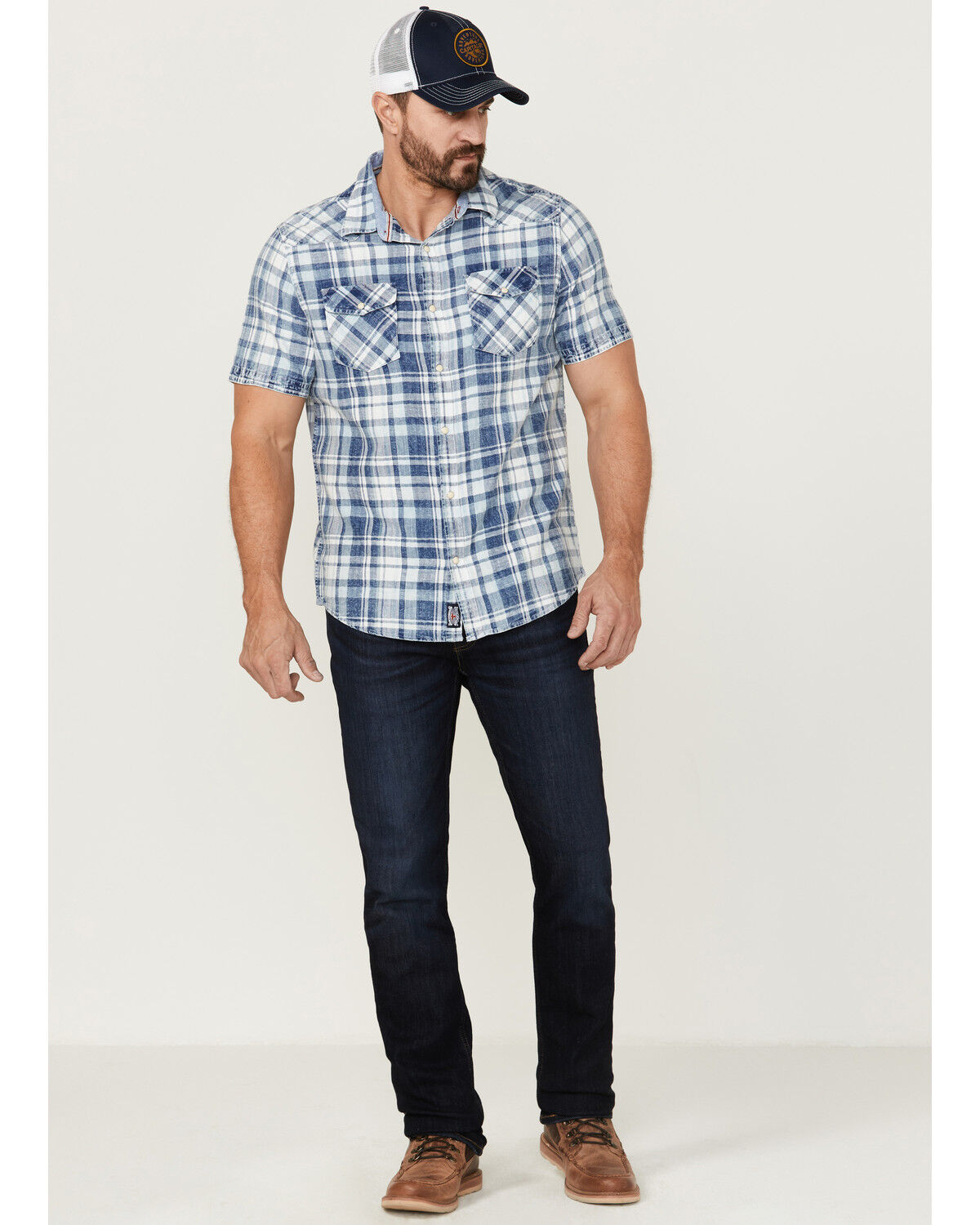 Image #2 - Flag & Anthem Men's Bartlett Vintage Plaid Short Sleeve Snap Western Shirt, Indigo, hi-res