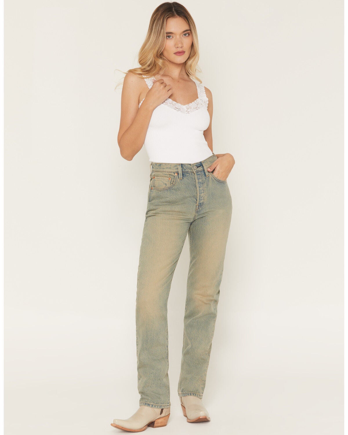 Image #1 - Levi's Women's 501&reg; Miners Business Medium Wash High Rise Straight Stretch Denim Jeans, Medium Wash, hi-res