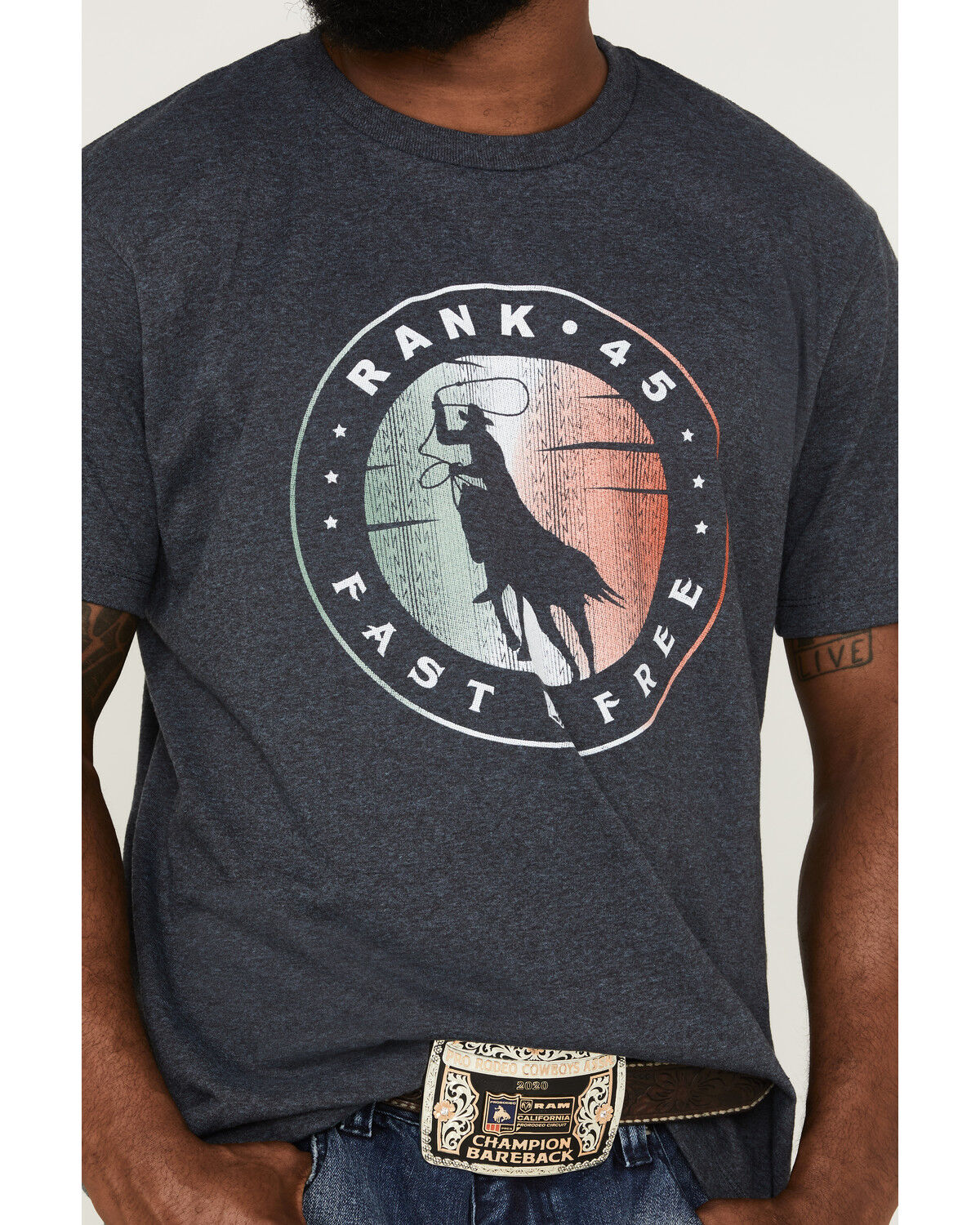 Image #3 - RANK 45® Men's Roper Circle Logo Short Sleeve Graphic T-Shirt, Navy, hi-res