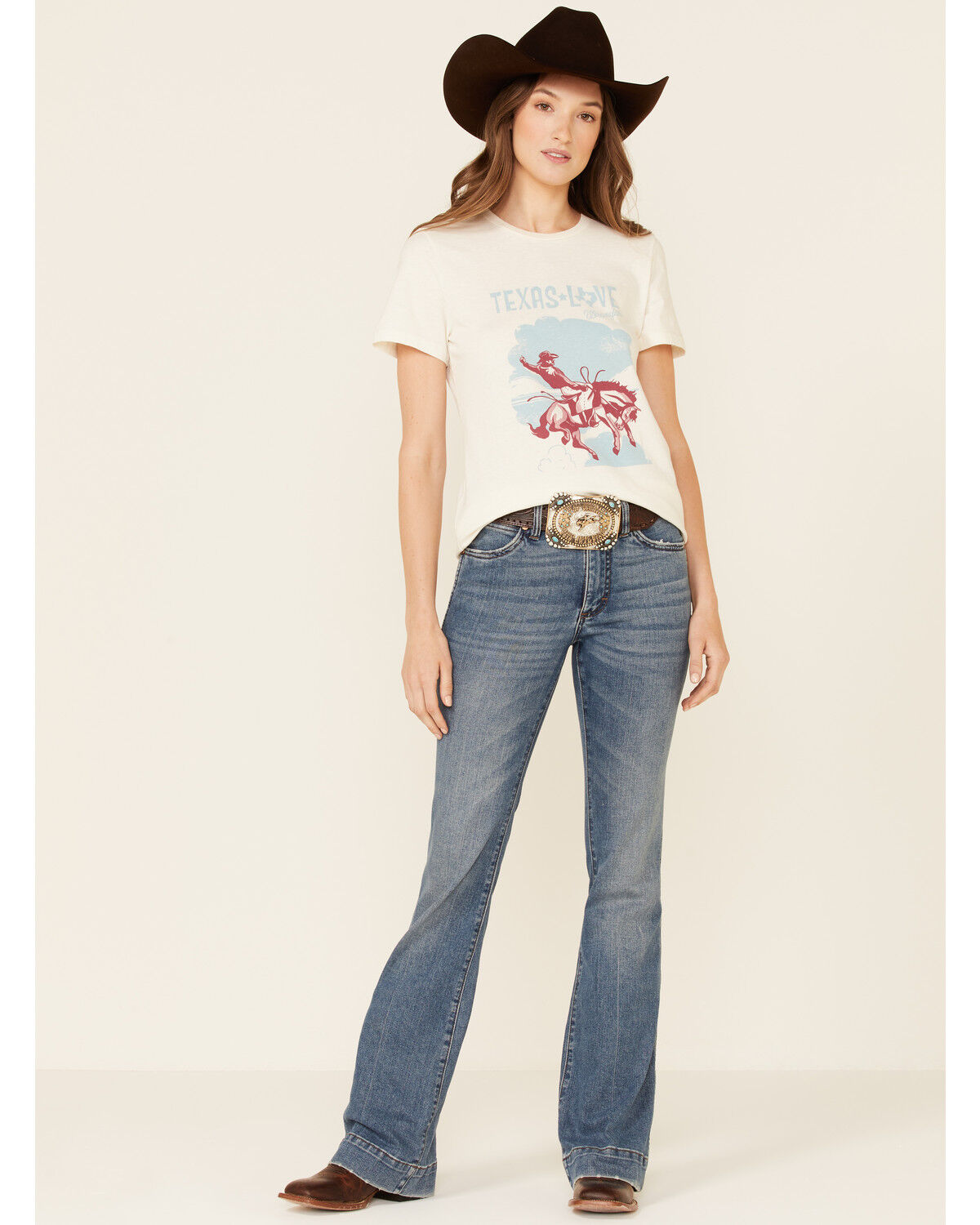 Image #2 - Wrangler Women's Texas Logo Bucking Graphic Short Sleeve Tee, White, hi-res