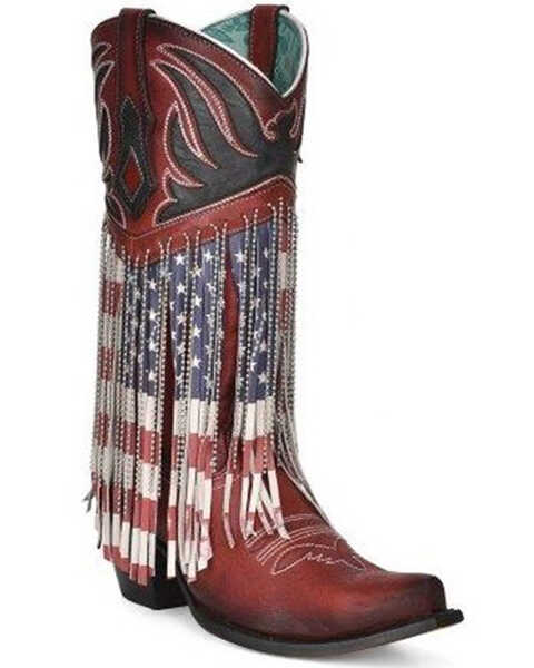 Image #1 - Corral Women's Stars & Striped Embellished Western Boots - Snip Toe, Red/white/blue, hi-res