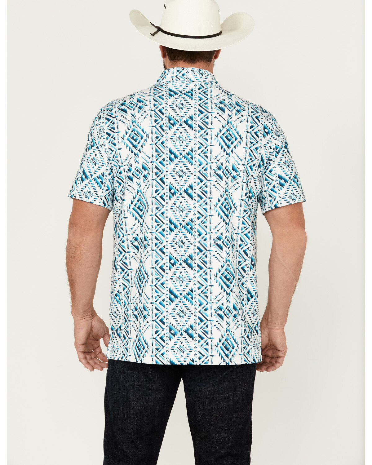 Image #4 - Panhandle Men's Southwestern Print Short Sleeve Performance Polo Shirt, White, hi-res