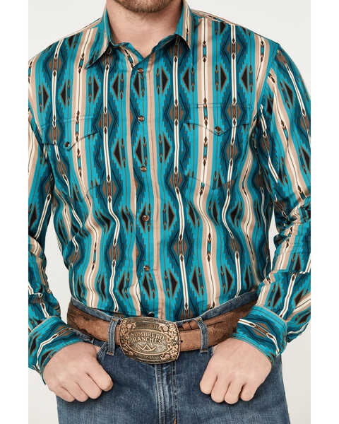 Image #3 - Roper Men's Vintage Southwestern Print Long Sleeve Western Snap Shirt, Turquoise, hi-res