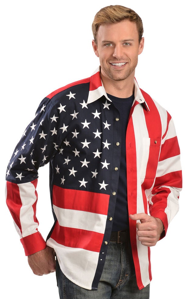 Scully Patriotic American Flag Western Shirt Big & Tall Sheplers